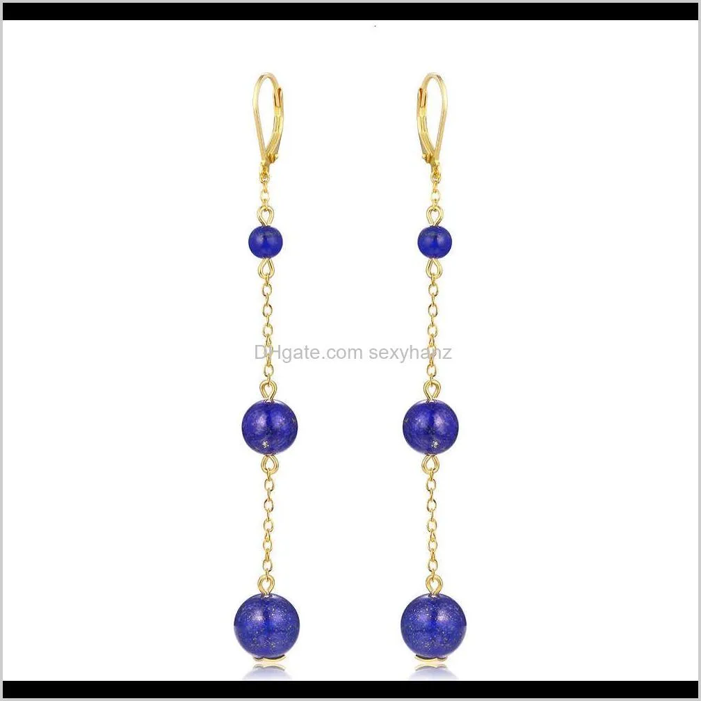 stone bay s925 silver lapis lazuli long personalized gold plated simple fashion earrings