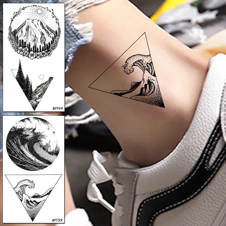 Pequeno triângulo preto homens tatuagens temporárias adesivo mulheres braço tatuagem impermeável falso tatuage body art tatoos