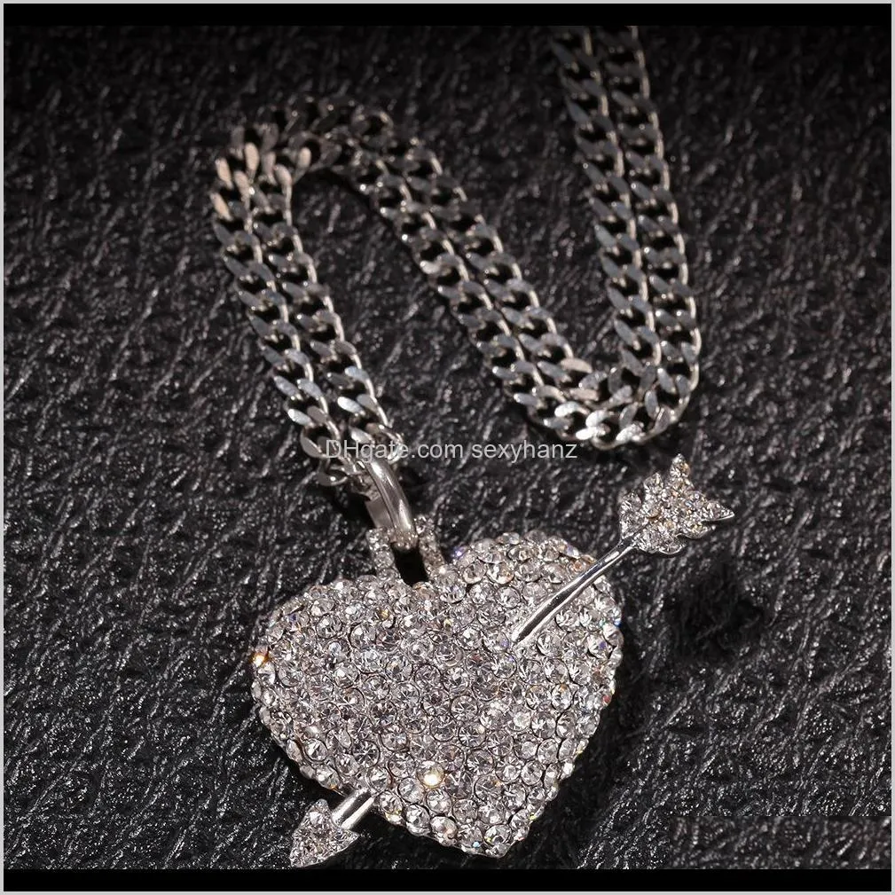 manufacturers wholesale high-end hip-hop stainless steel necklaces full diamond one arrow through the heart pendant,
