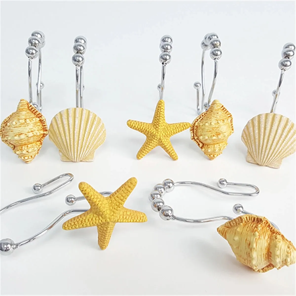 Resin Decorative Seashell Butterfly Shower Curtain Hooks Stainless