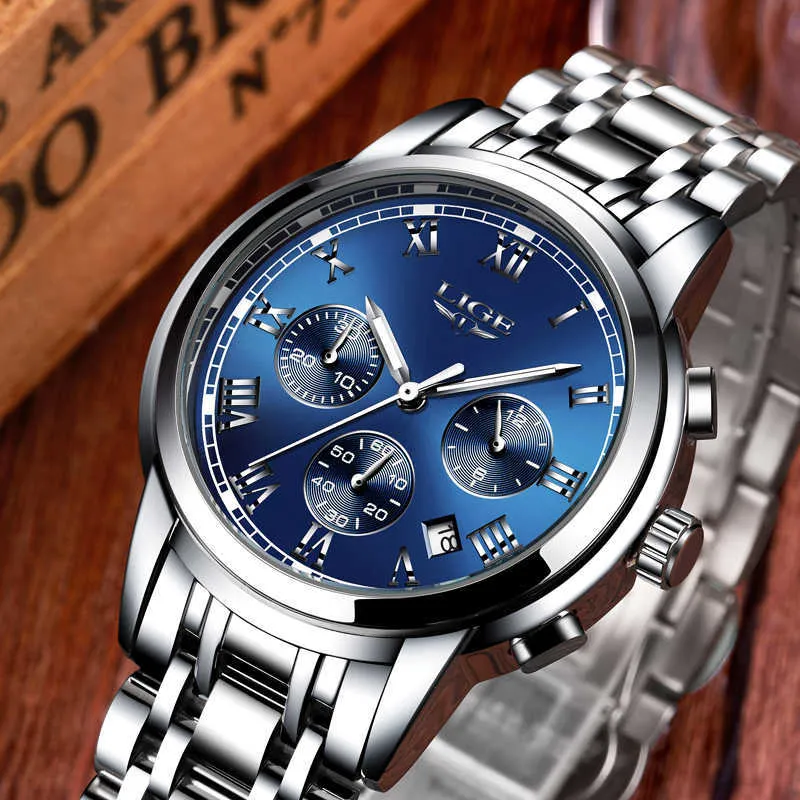 2021 nieuwe horloges mannen luxe merk lige chronograaf mannen sport horloges waterdichte volledige stalen quartz herenhorloge relogio masculino q0524