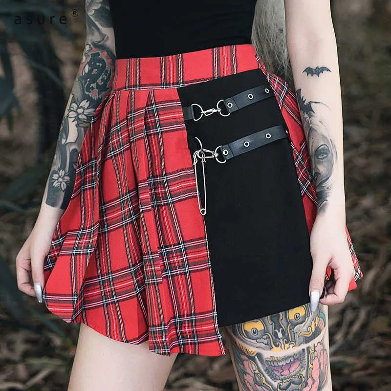 Gothic Traf High-waisted Pleated Skirt Y2k Harajuku Vintage Aesthetic Women Moto & Biker Skirts For E Girl Punk Clothing 92132 210712