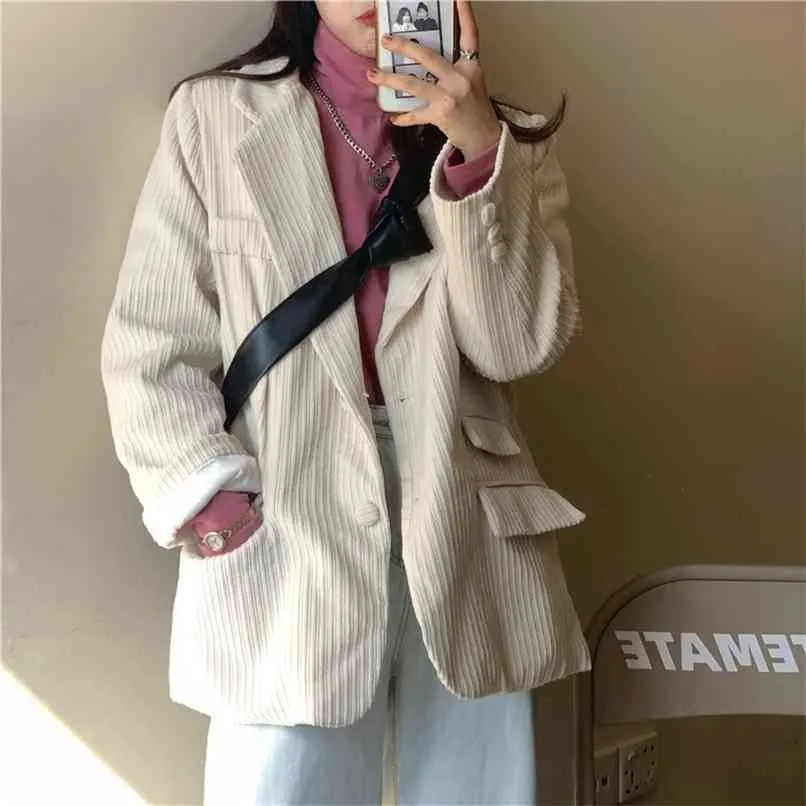 ファッションCorduroy Blazer女性の格子縞とジャケット作品の職場の女性のスーツのシングルブレストビジネス女性コートTalever 210601