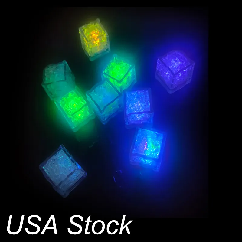 LED Cubo de hielo Multi Cambiando Flash Flash Night Lights Sensor Líquido Sensor Agua Sumersible para Navidad Bodas Club Fiesta Decoración Lámpara de Luz Omled