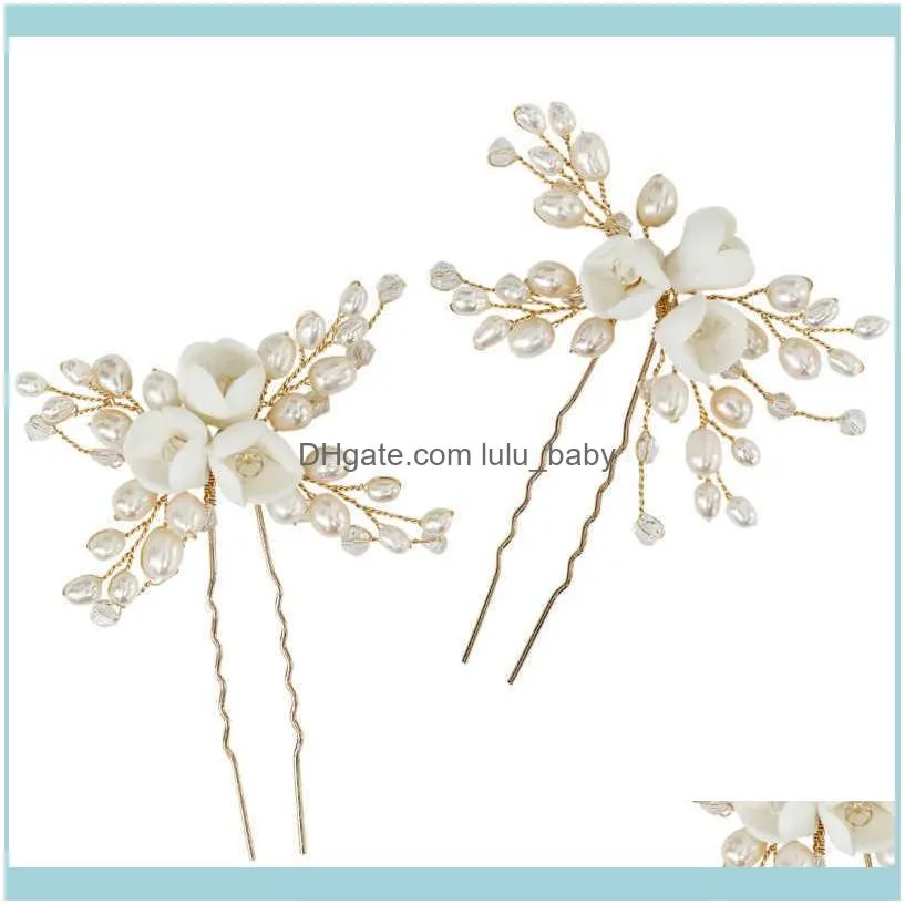 Freshwater Pearls Jewelry Bridal Pins Clips Gold Silver Color Wedding Headpiece Flower Women Hair Piece Oranment