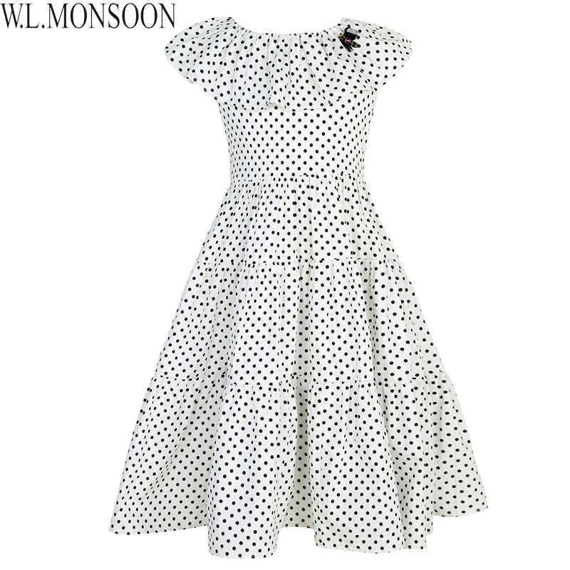 W.L.monsoonの女の子の夏のドレス2021ブランドの子供たちのドレス女の子のコスチュームローブプリンセスenfant ille子供ドットドレス3-12Y Q0716