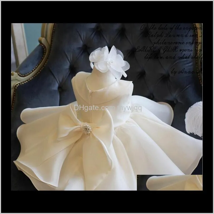 top quality bow girls pageant dresses for baby girl princess flower chrismas dress kids formal wedding party christening gown