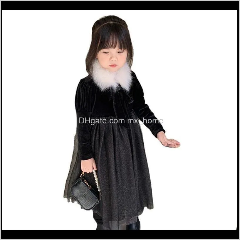 girls winter dress uterine palace style plus velvet thick princess dress winter new children`s wear