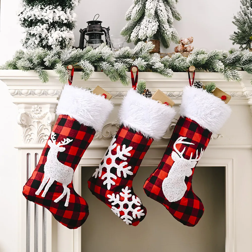 Рождественские чулки мешковины влюбленный стиль с снежинкой реиндинг плюшевые искусственные меховые манжеты Xmas Homain Party Decor XBJK2108