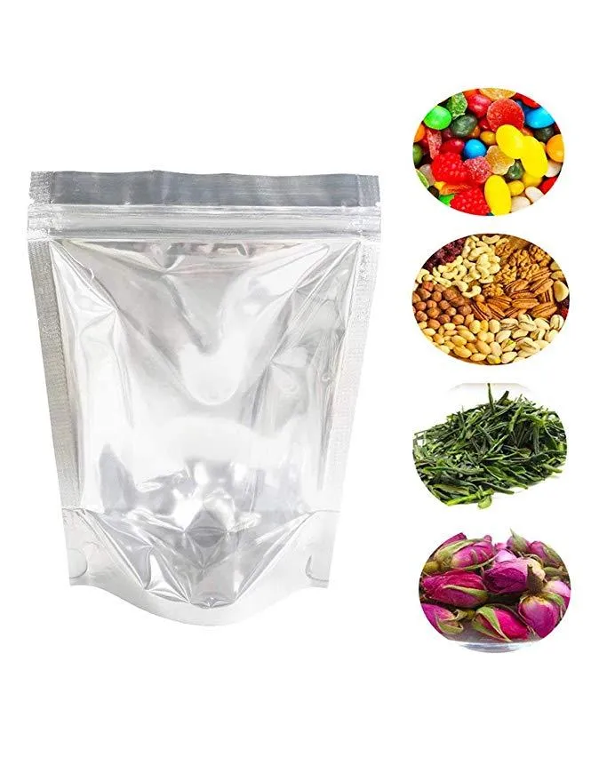 2021 CLEAR FRONT STAND UPP ALUMINIUM FOILPOUSE MYLAR FOIL VIDE DOKAPER BAGS KAFFE POWDER TEA Bulk Food Storage Tätbar zip