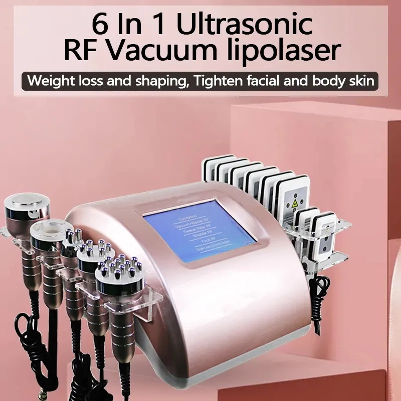 6 in 1 진공 초음파 Cavitation RF 지방 흡입기 슬리밍 기계 셀룰 라이트 감소 체중 감량 무선 주파수 바디 모양 Lipolaser 미용 장비 스파