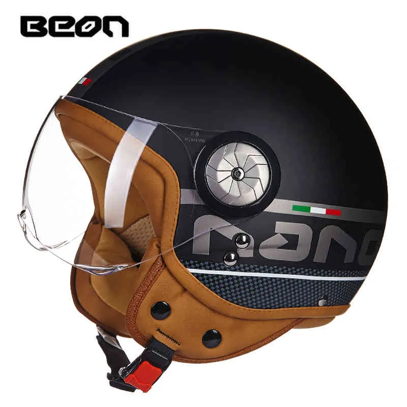 Beon Motorcykelhjälm 3/4 Öppna ansiktshjälm Retro Capacete Cross Casque Vintage Casco Moto B-110