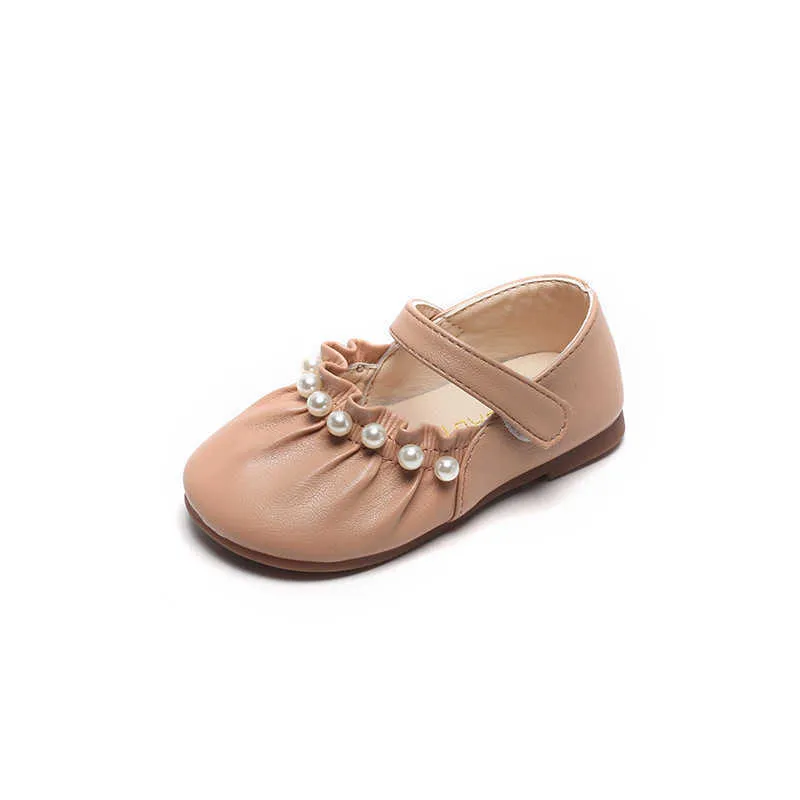 Crianças princesa sapatos 2021 verão moda macia sola ervilhas estilo coreano pérola única couro para meninas doce quente x0703