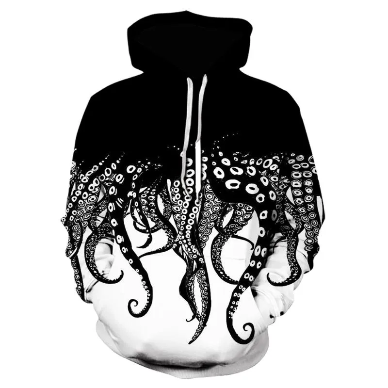 Herrtröjor Sweatshirts 2021 Höst och vinter 3D-utskrift Bläckfisk Tentacles Hoodie Kvinnors Pullover Casual Fashion Hip-Hop Sweatshirt