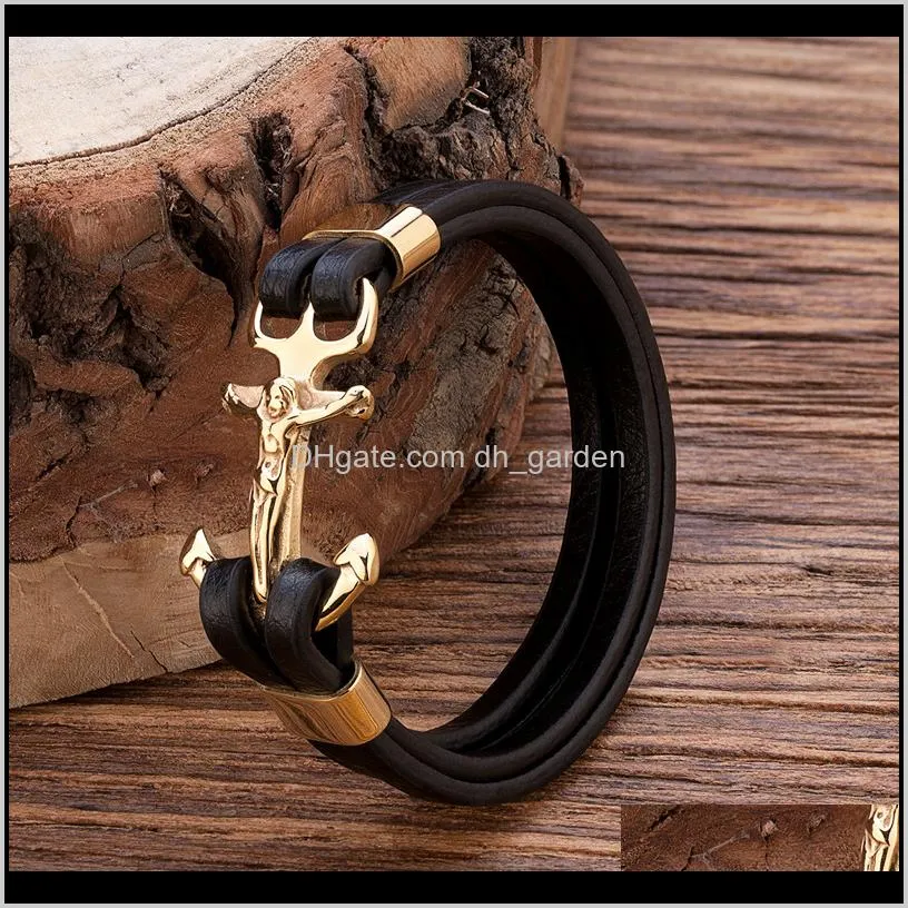 TANGYIN Gold Color Anchor Multi-layers Stitching Religions Bracelet Bangle For Male Christian Jewelry Bracelets for Men Gift