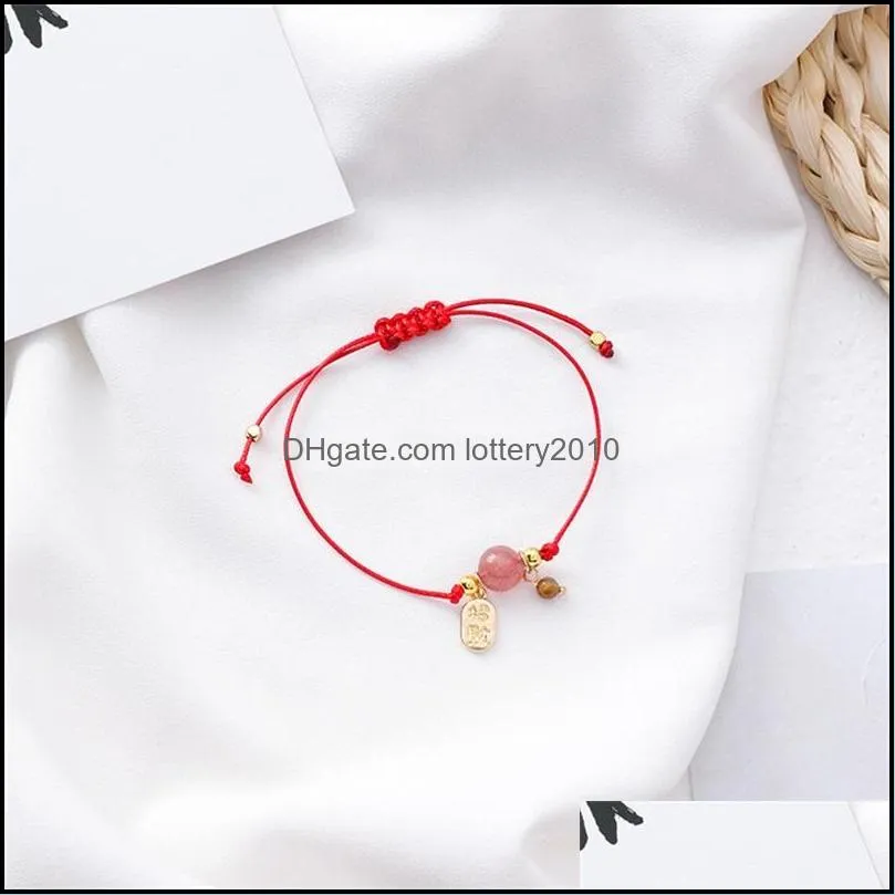 Link, Chain 2021 Fashion Weaving Single Circle Red Rope Bracelet Japanese Style Pink Lucky Beads Nafu Bangle Year Gifts Women Jewelry