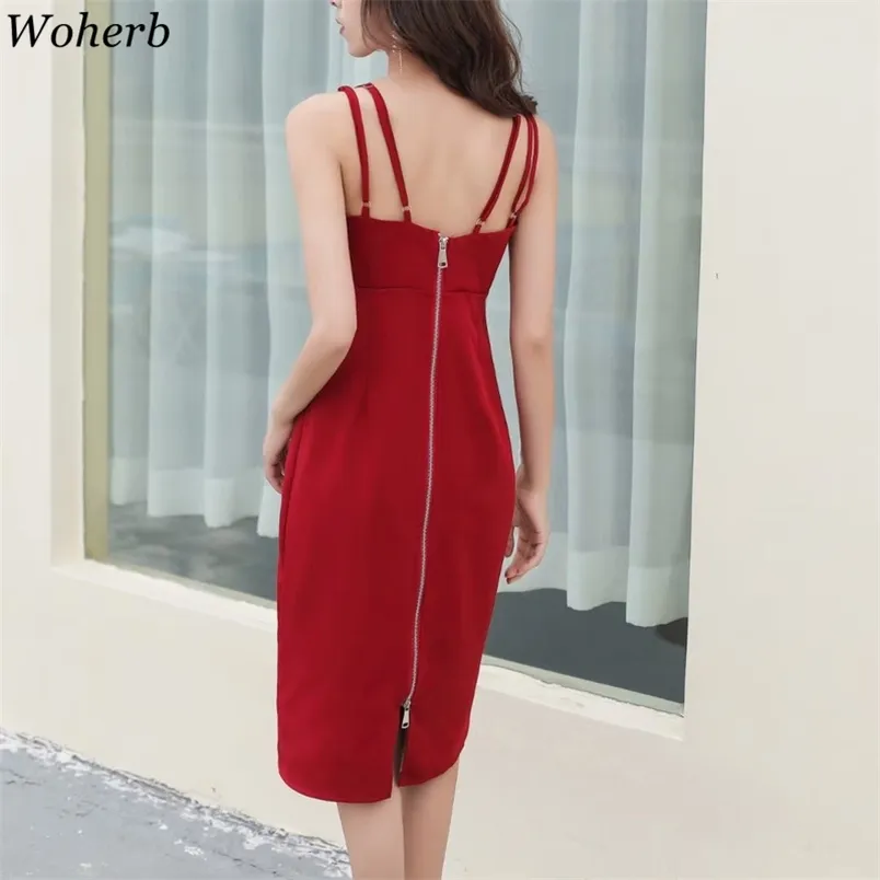 Zipper Dress Women Sexy Spaghetti Strap Summer Party Club Dresses Korean Chic Elegant Solid Bodycon Vestidos Vintage 210519