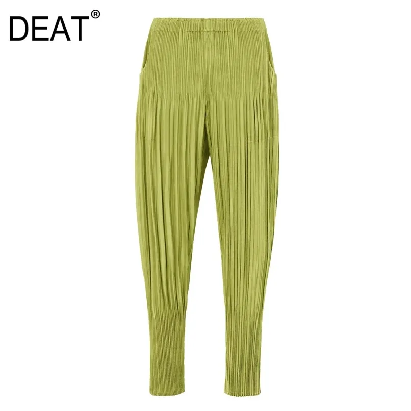 DEAT Woman Pleated Harem Pants Solid Dropped Small Feet High Elastic Simple Casual Style Autumn Fashion Oversized HT913 210915