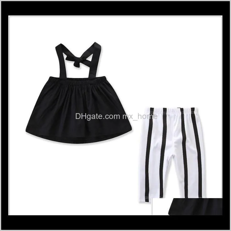 2019 summer girls clothing sets children black top+striped pants 2pcs set kids suit girl outfits