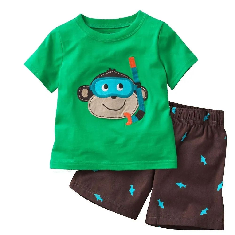 Plongée singe bébé garçon pyjamas vêtements ensembles 100% coton dessin animé enfants vêtements de maison 2 3 4 5 6 7 ans enfants t-shirts shorts 210413