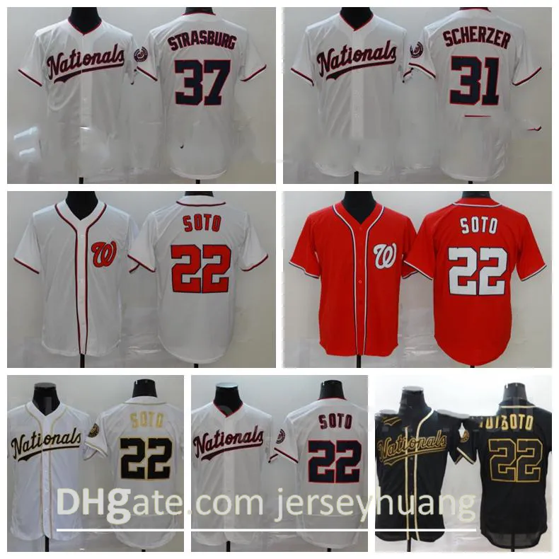 男性野球22 Juan Soto Jersey 37 Stephen Strasburg CooperStown FlexBaseクールなベースチームカラーレッドホワイトブラックステッチ高品質