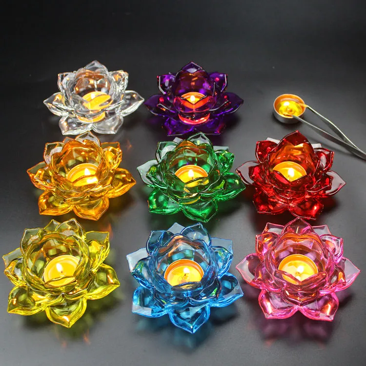 Bougeoir En Cristal Pour 7 Bougies Chauffe-plat - Décoration Intérieure Fleur De Lotus, Design Feng Shui - 14