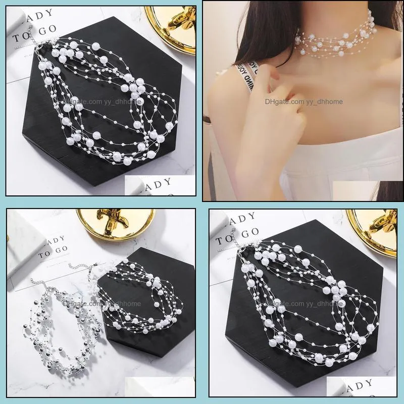 Chokers SHIFEEL 2021 Multi-layer Necklaces Collar Gypsophila String Pearl Fish Line Clavicle Chain Women`s Accessories