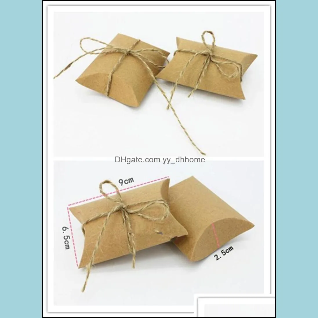 Hot Event Cute Kraft Paper Pillow Favor Gift Box Wedding Party Favour Gift Candy Boxes Paper Gift Box Bags Supply