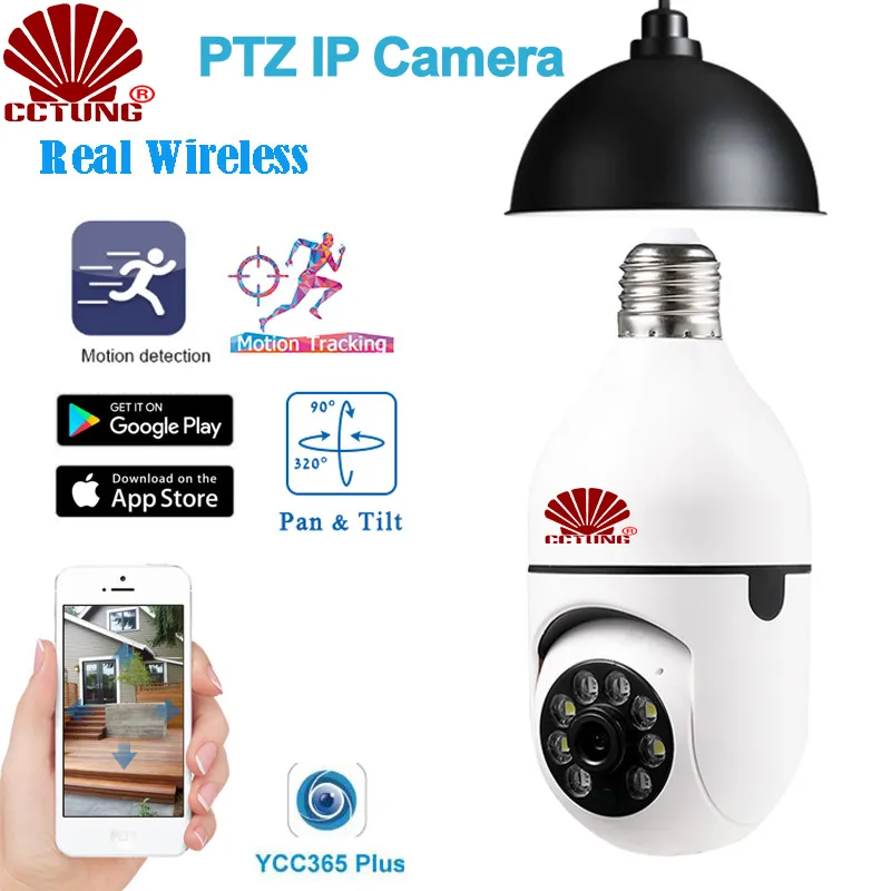 Dual Light 360 PTZ WIFI IP Camera with E27 Power Socket AI Human Detect IR Network Surveillance Auto Tracking Free Mobile APP