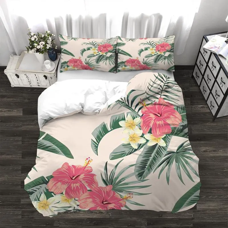 Ensembles de literie Polyester Floral Rose Tropical Feuilles Motif 3PCS Couverture de couette 3D Imprimer Imprimer Designs Set Au US Royaume-Uni Taille