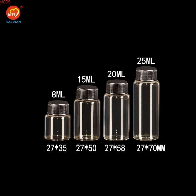 8 ml 15ml 20 ml 25 ml cam şişeler plastik kapaklı siyah vida süslemeleri flakon kavanozları 50 adet ücretsiz shitingjars