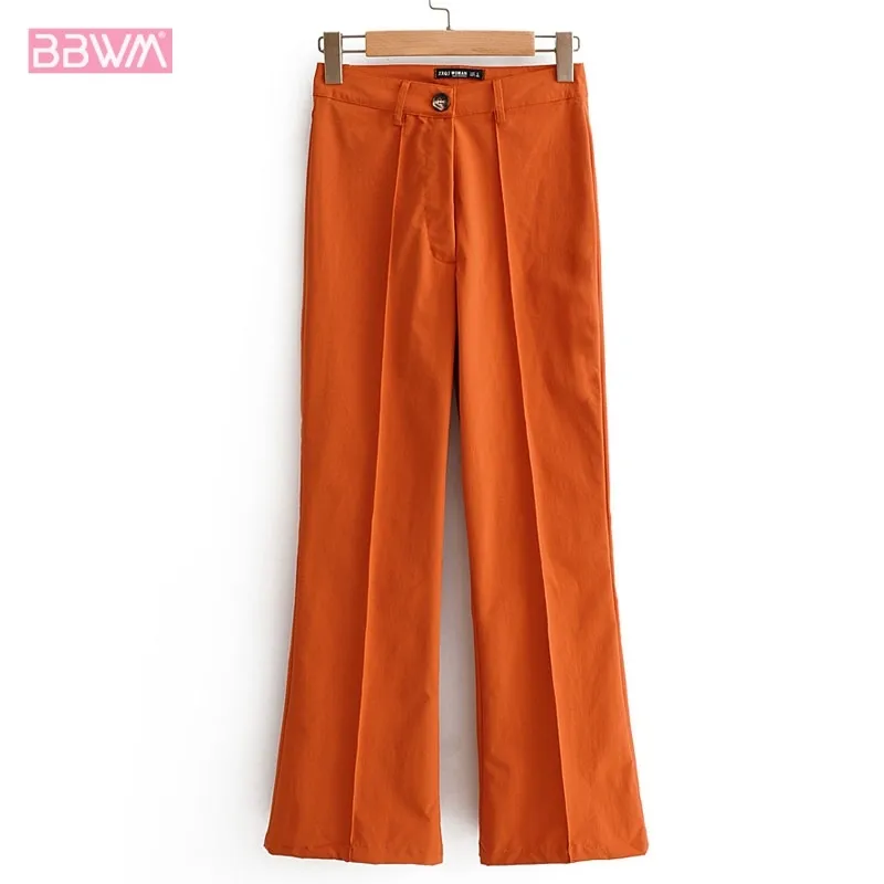 Retro mode wijd been vrouwelijke uitlopende broek herfst effen kleur hoge taille slanke professionele vrouwen broek 210507