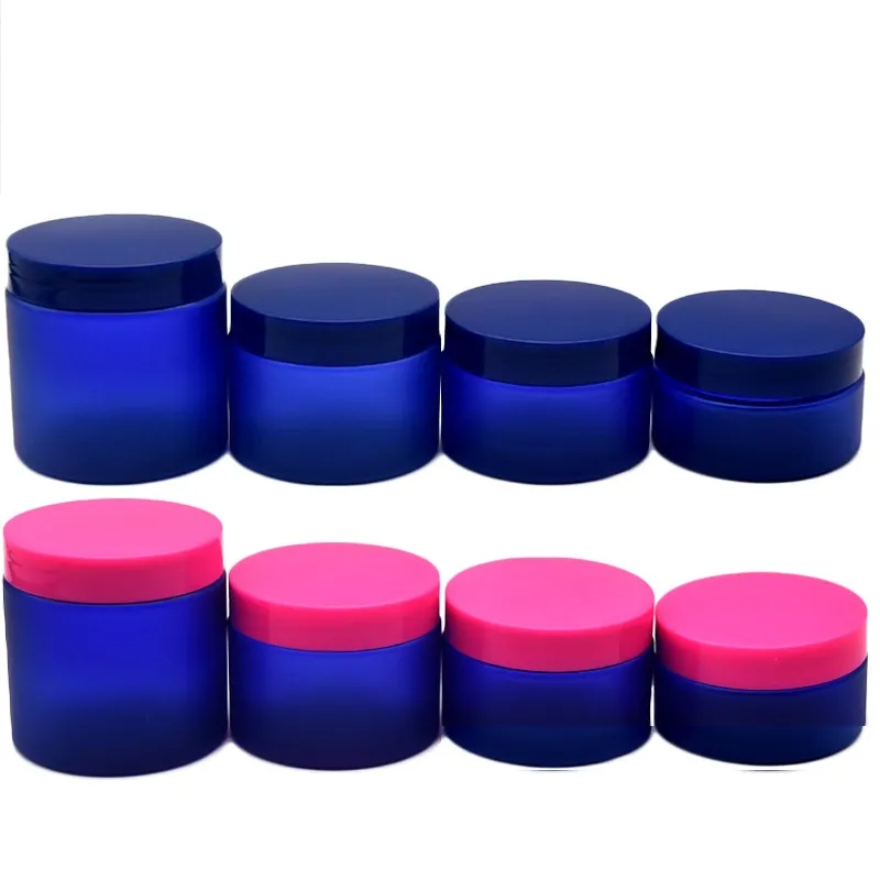 Lege Frost Matte Blue Oog Cream Fles Pet Plastic Jar Rose Red Blaue Plastic Deksel Hervulbare Containers Cosmetische Verpakking Potten 200ml 150ml 120ml 100ml