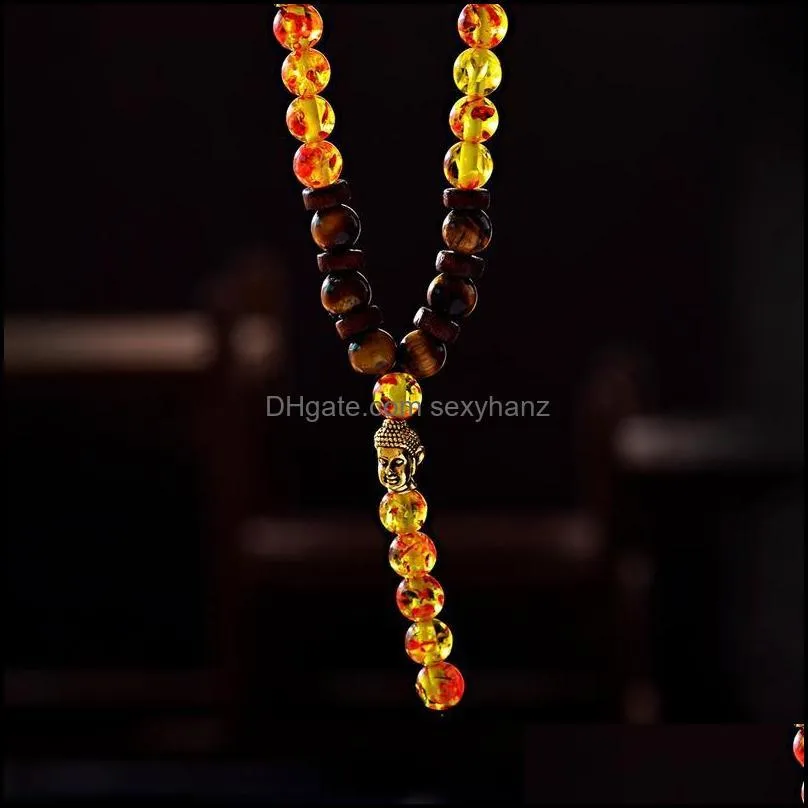 OIQUEI Vintage Mens Necklaces Nature Tiger Eye Stone Beads Crystal  Beaded Buddha Necklace Fashion Jewelry kolye1