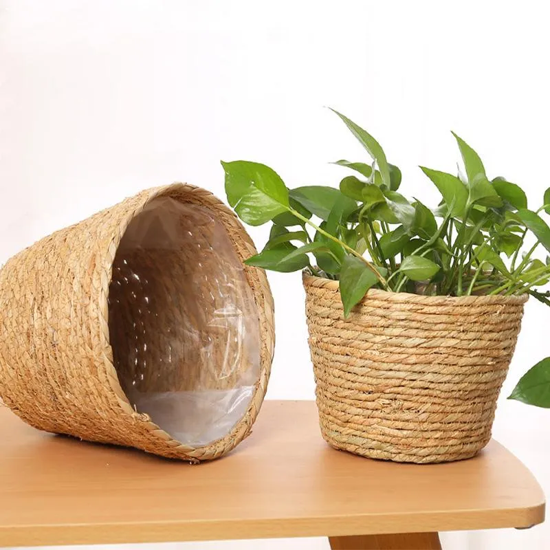 Storage Baskets Circular Hand Woven Wicker Basket Plant Straw Weaving