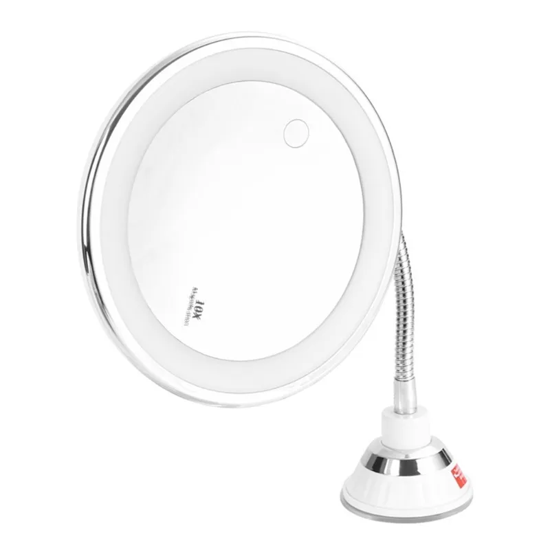 10x amplificador de maquiagem flexível Espelho LED touchscreen iluminado com ventosa porta portátil de vestir espelho de vaidade