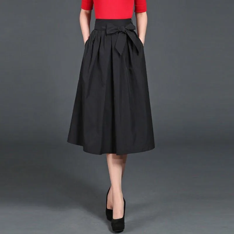 Kjolar kvinnor 2021 v￥r h￶st kvinnlig mode fast f￤rg stora sv￤ngande damer kjol midi h￶g midja b￥ge a-line a762