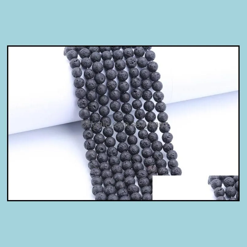 Fashion DIY Accessories Lava Rock Loose beads Black gem Natural stone Beads For women bracelets jewelry making wholesale Bulk Lots