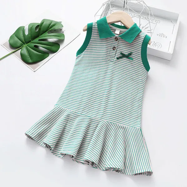 Neue Mädchen Sommer Kleid Mode Gestreiften Baby Mädchen Tennis Kleid Kinder Prinzessin Baumwolle Weste Kleider Kinder Kleidung Für Party Q0716