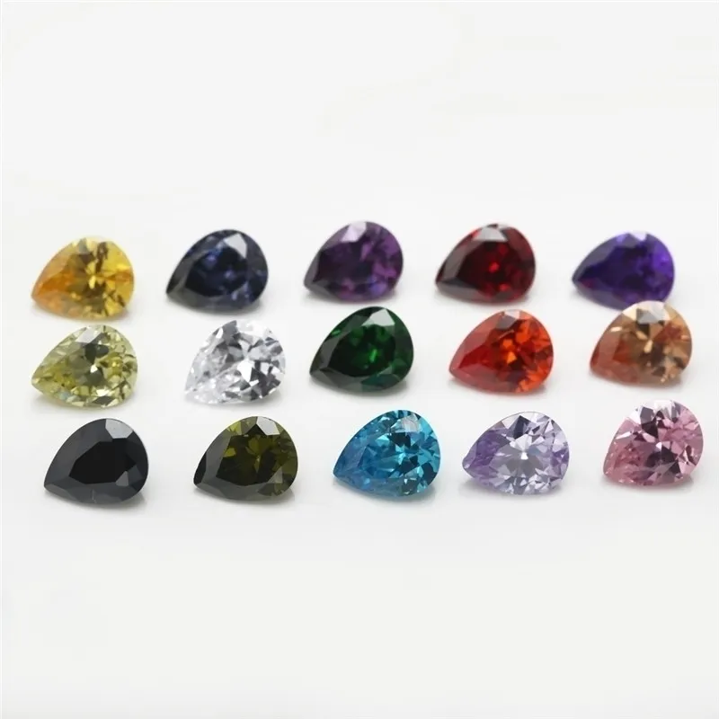 15pcs-1lot Per Colors Total Beads Size 4x6mm - 10x12mm Pear Shape Loose Cubic Zirconia Stone241z