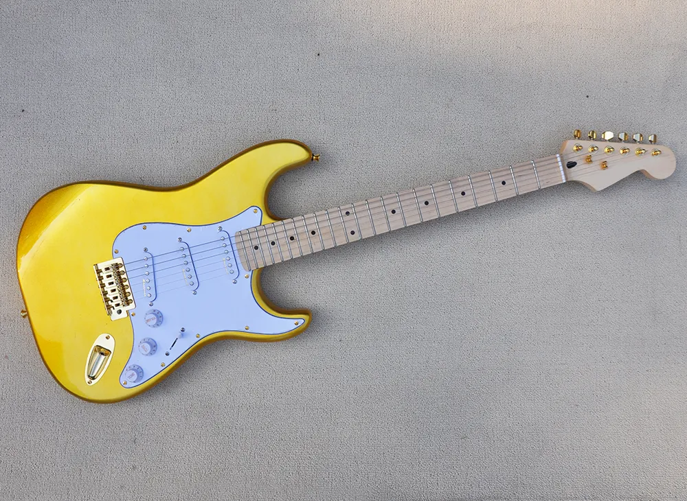 Guld 6 Strängar Elektrisk gitarr med SSS-pickup, Maple Fretboard, Gold Hardware, kan anpassas