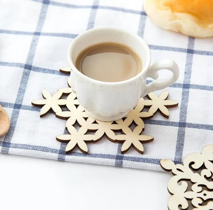 Wooden Snowflake Mug Coasters Holder Chic Drinks Coffee Tea Cup Mat Decor Mats SN519