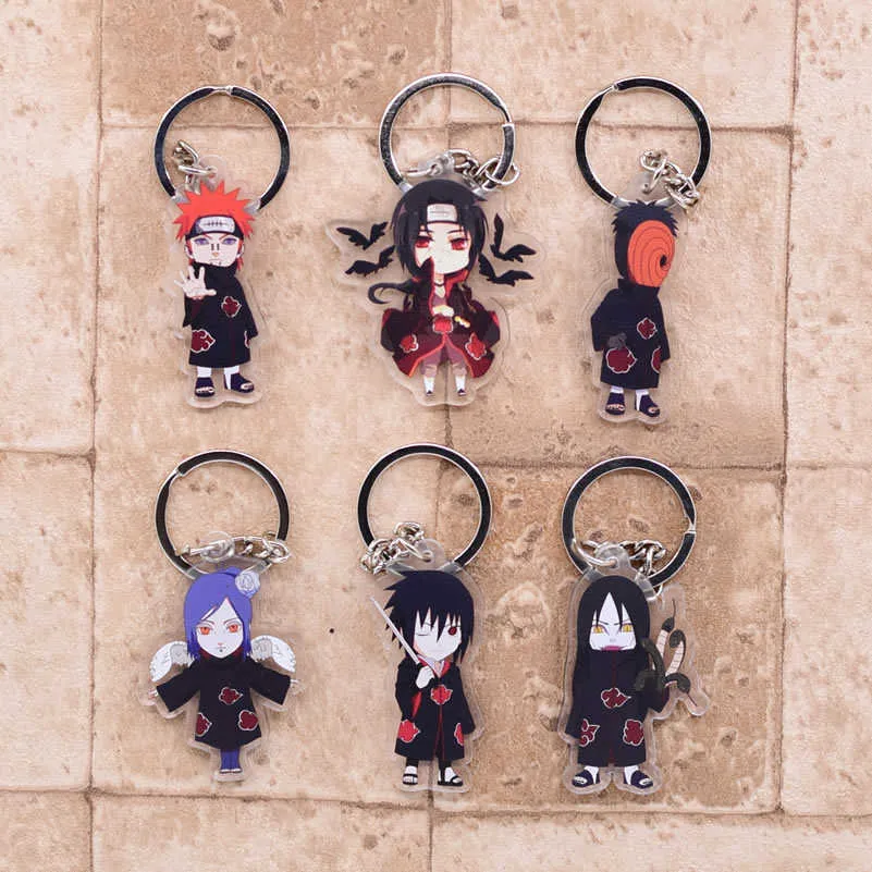 Bonito Q Versão Personagens Keychain Itachi Dos Desenhos Animados Duplo-Lado Acrílico Chaveiro Titular Saco Charme Clássico Anime Jóias Adolescentes Presente G1019