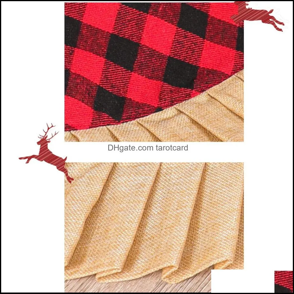 DHL 2021 Christmas Tree Skirt Red Gingham Ornaments Festive Scene with Bottom Decoration Apron 120cm
