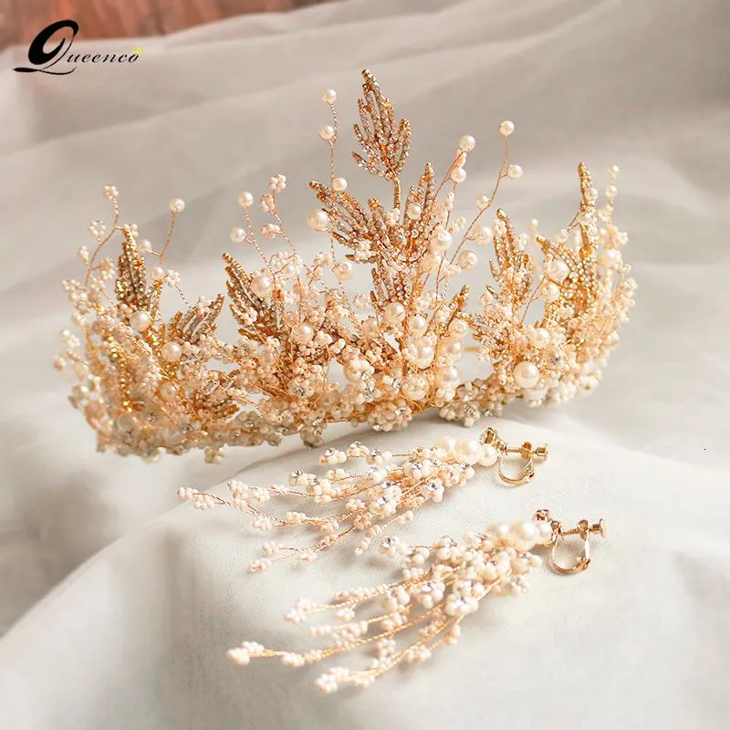 Pinzas para el cabello Barrettes Moda Lujo Corona Boda Diadema Nupcial Tiara Diadema Perla Joyería Color oro Accesorios Diademas Mujeres Headp