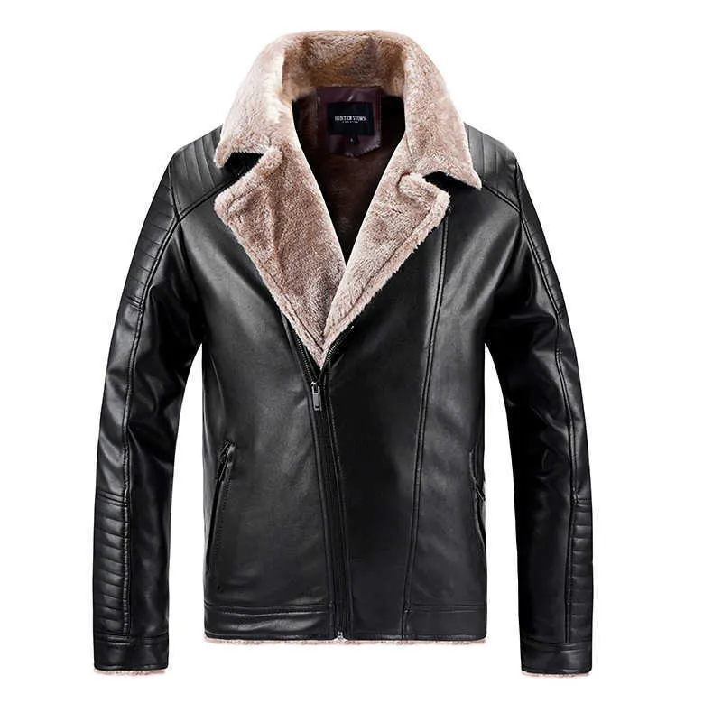 Mens Winter Leather Jacket PU Leather Motorcycle Jacket With