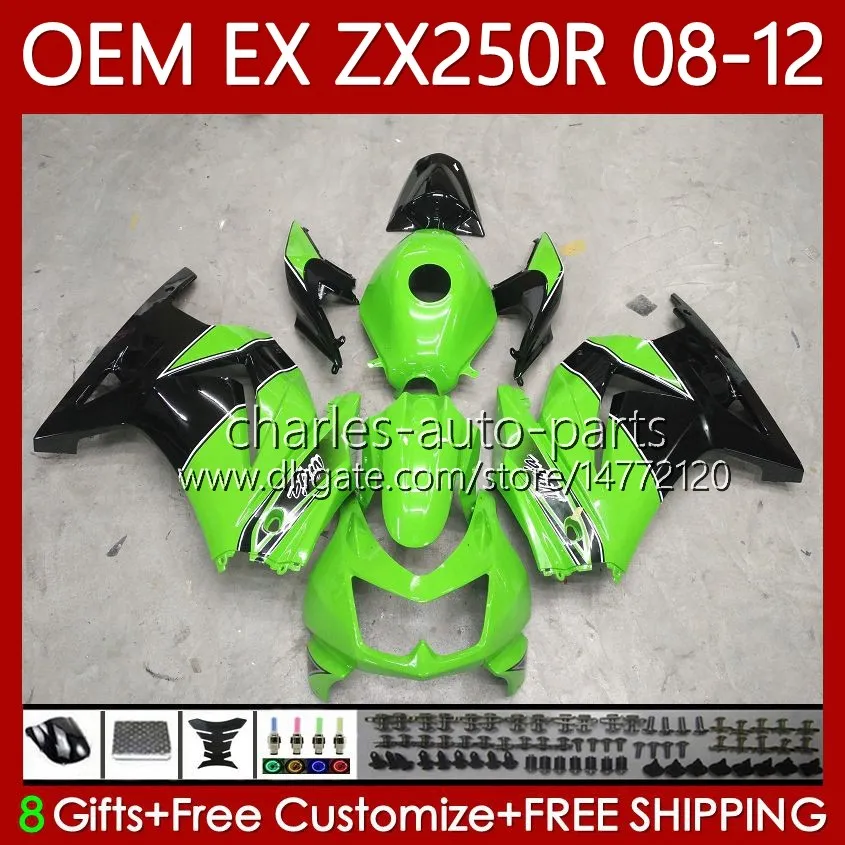 Green Black Injection Injections for Kawasaki Ninja EX ZX 250R EX250 ZX250 R 2008 2007 2011 2012 هيكل السيارة 81NO.129 ZX250R EX250R 08-12 ZX-250R 08 09 10 11 12 oem