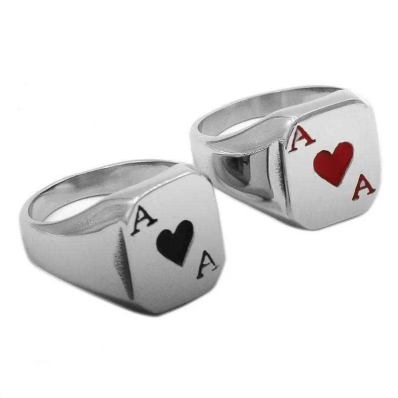 Cluster Rings The Ace Of Spades Anel Jóias de Aço Inoxidável Clássico Coração Vermelho Motor Biker Para Homens Mulheres Atacado 37B