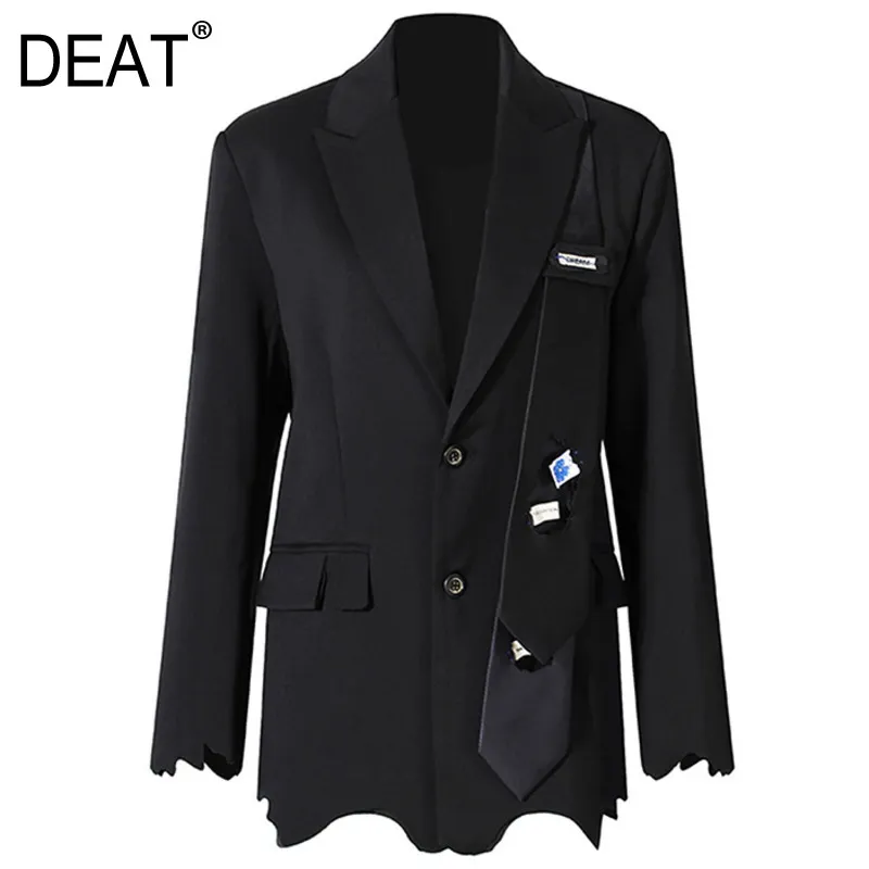 Printemps mode femmes cravate poche épissée simple boutonnage noir coupé blazer femme bureau dame vêtements WP11701L 210421