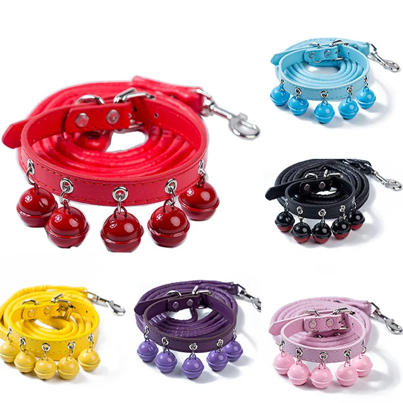 Cute Solid Color Bell Collars Cat Akcesoria Teddy Pet Bells Collar Traction Line Set